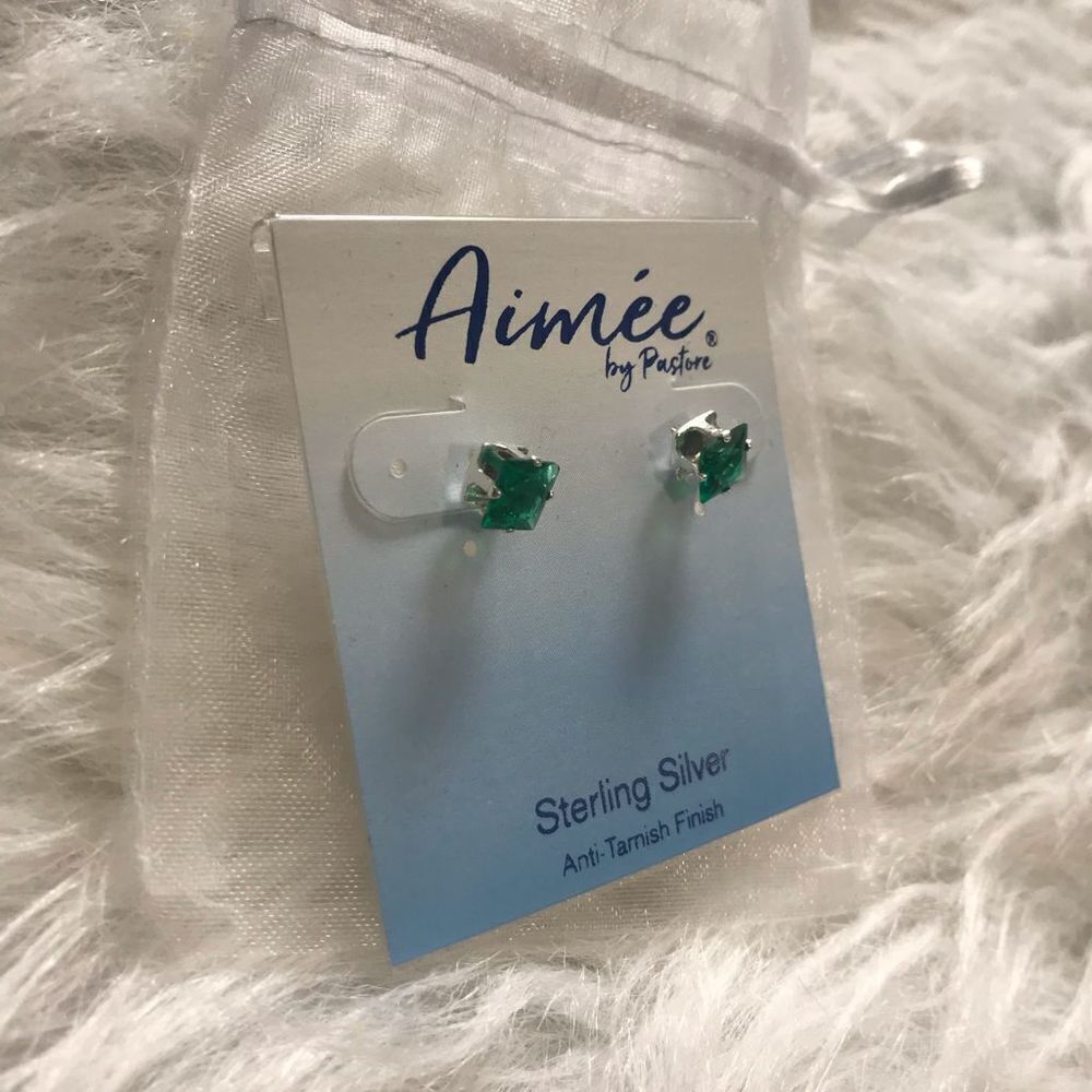 Aimee by Pastore Green Earrings Sterling Silver May Stud